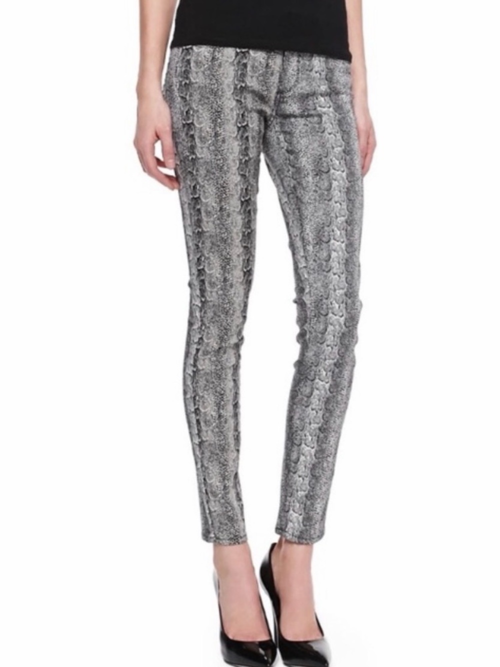 Slim Snake Print Ankle Pants - Black & Gray